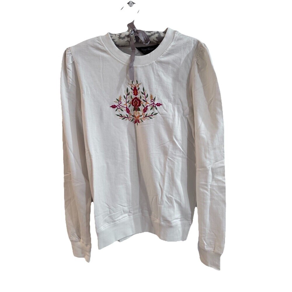 Young Threads Embroidered Floral Blouse Women's S/M White‎ Boho Artistic NEW